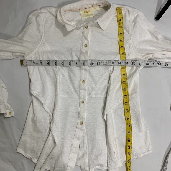 MAEVE white blouse 100% cotton white blouse front tie button up sz S - Picture 7 of 8